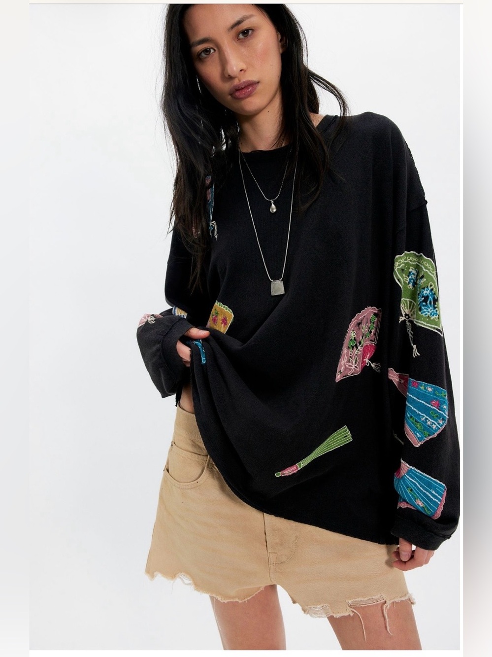 Free People Market Day Long Sleeve in Black NWT 💯 Cotton